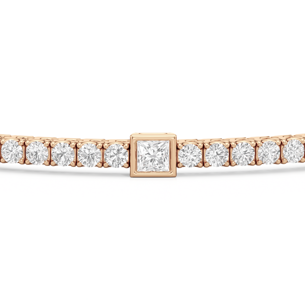 Bezeled Princess Station Tennis Bracelet with 3 Cut Diamond in 14KT Rose Gold view 6
