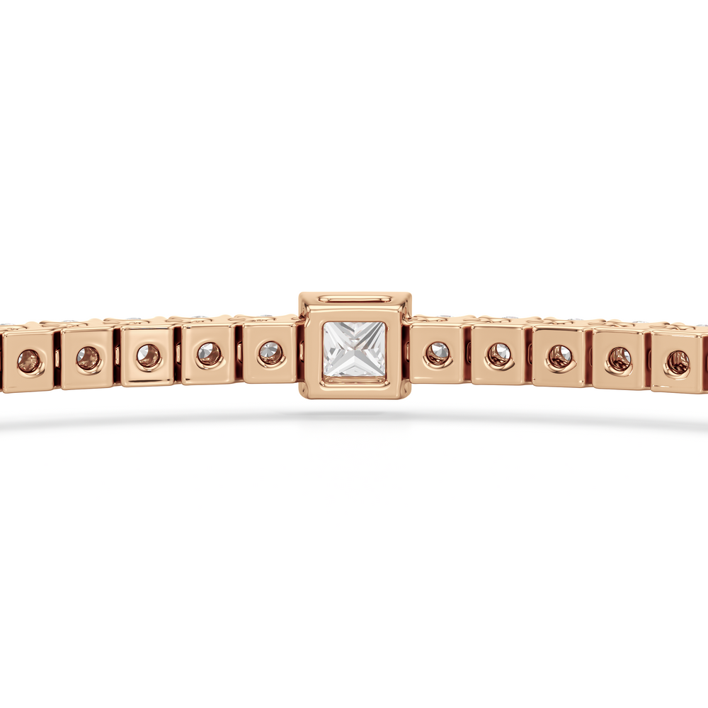 Bezeled Princess Station Tennis Bracelet with 3 Cut Diamond in 14KT Rose Gold view 8
