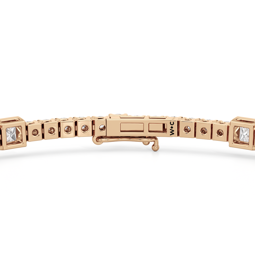 Bezeled Princess Station Tennis Bracelet with 3 Cut Diamond in 14KT Rose Gold view 7
