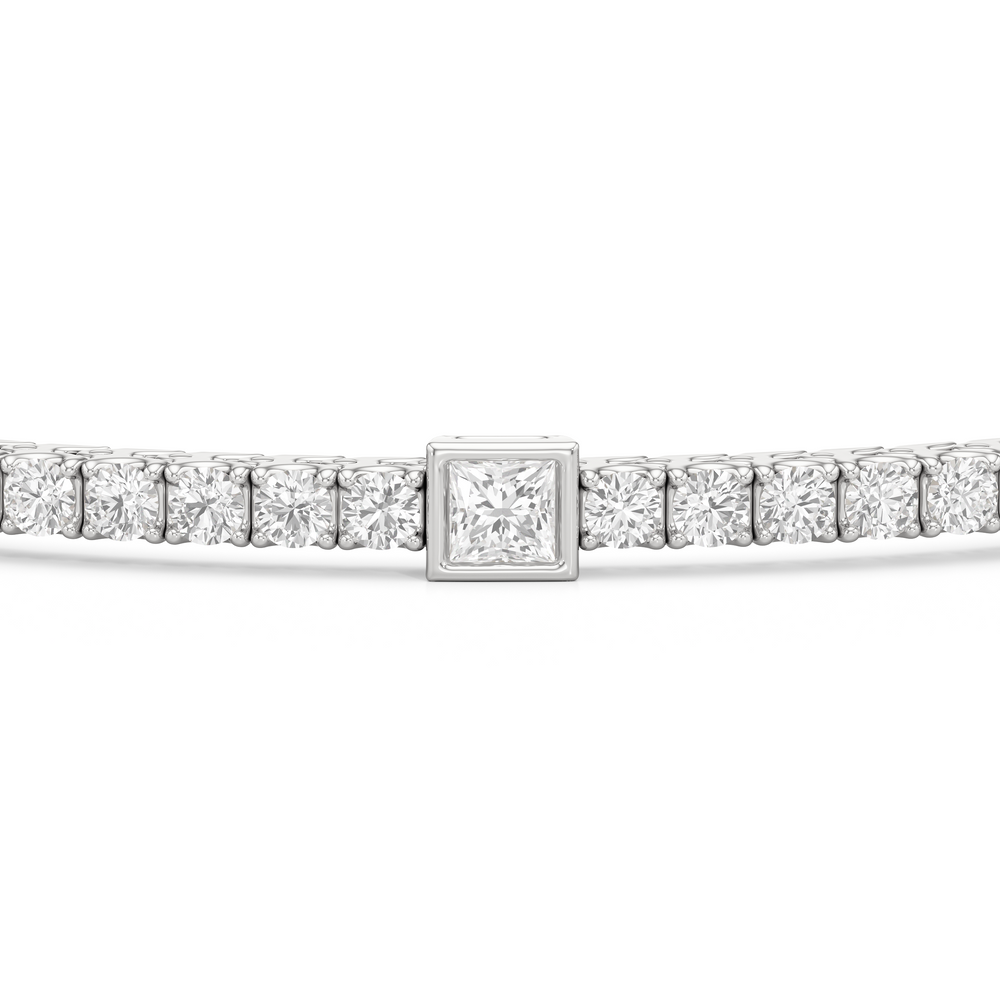 Bezeled Princess Station Tennis Bracelet with 3 Cut Diamond in 14KT White Gold view 6
