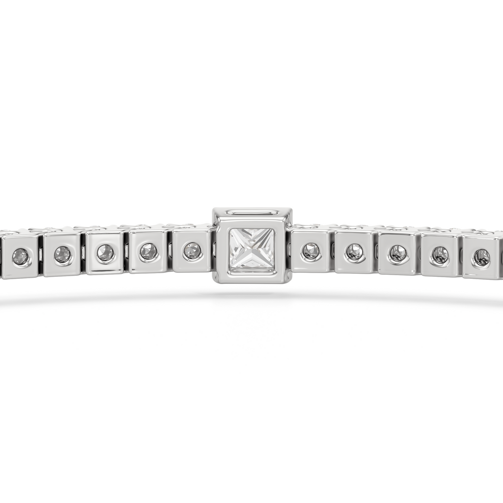Bezeled Princess Station Tennis Bracelet with 3 Cut Diamond in 14KT White Gold view 8

