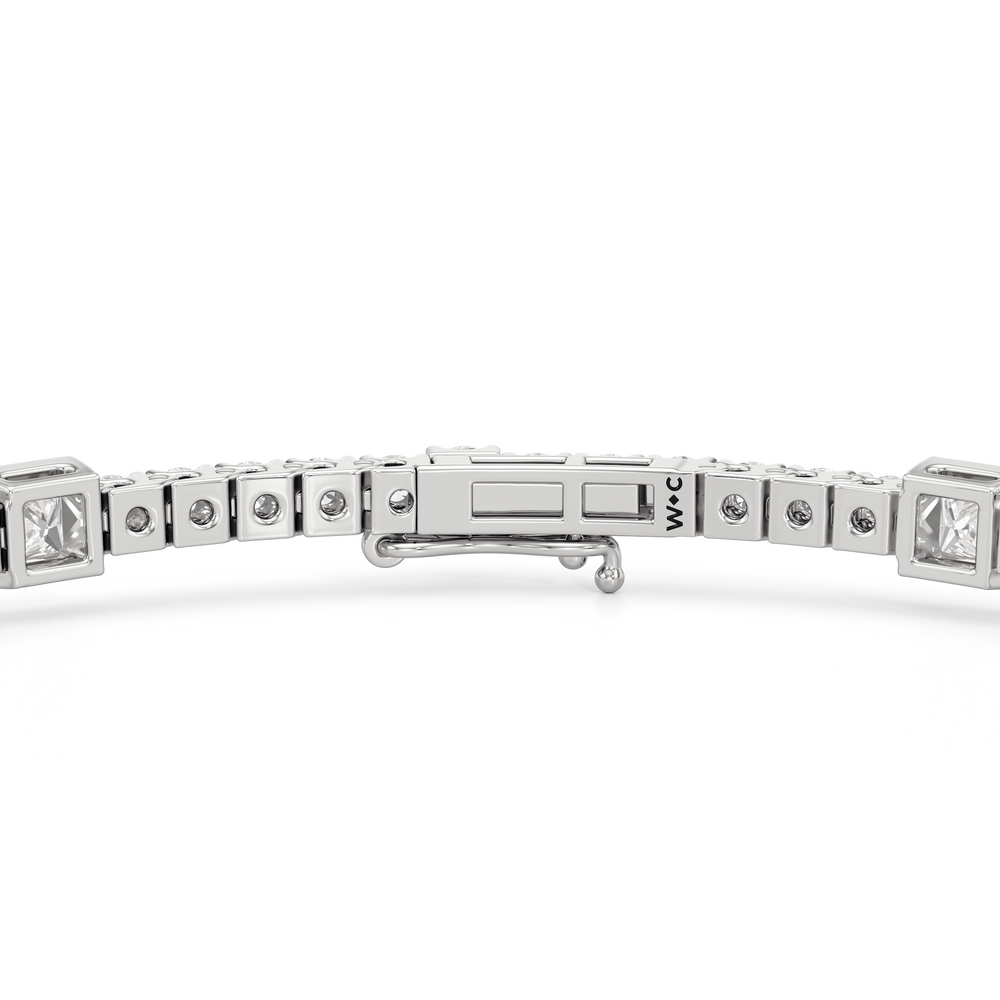 Bezeled Princess Station Tennis Bracelet with 3 Cut Diamond in 14KT White Gold view 7
