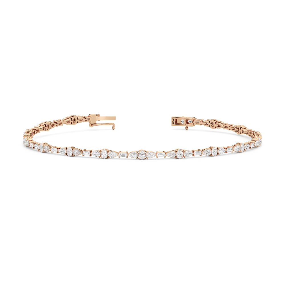 Pear and Oval Sequenced with Emerald Tennis Bracelet with 2 3/4 Cut Diamond in 14KT Rose Gold view 2
