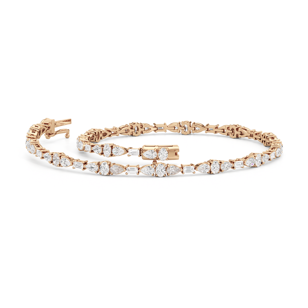 Pear and Oval Sequenced with Emerald Tennis Bracelet with 2 3/4 Cut Diamond in 14KT Rose Gold view 3
