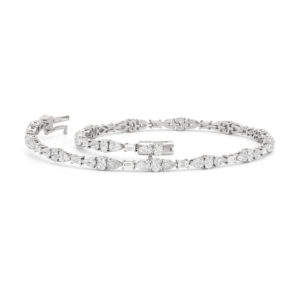 Pear and Oval Sequenced with Emerald Tennis Bracelet with 2 3/4 Cut Diamond in 14KT White Gold view 3
