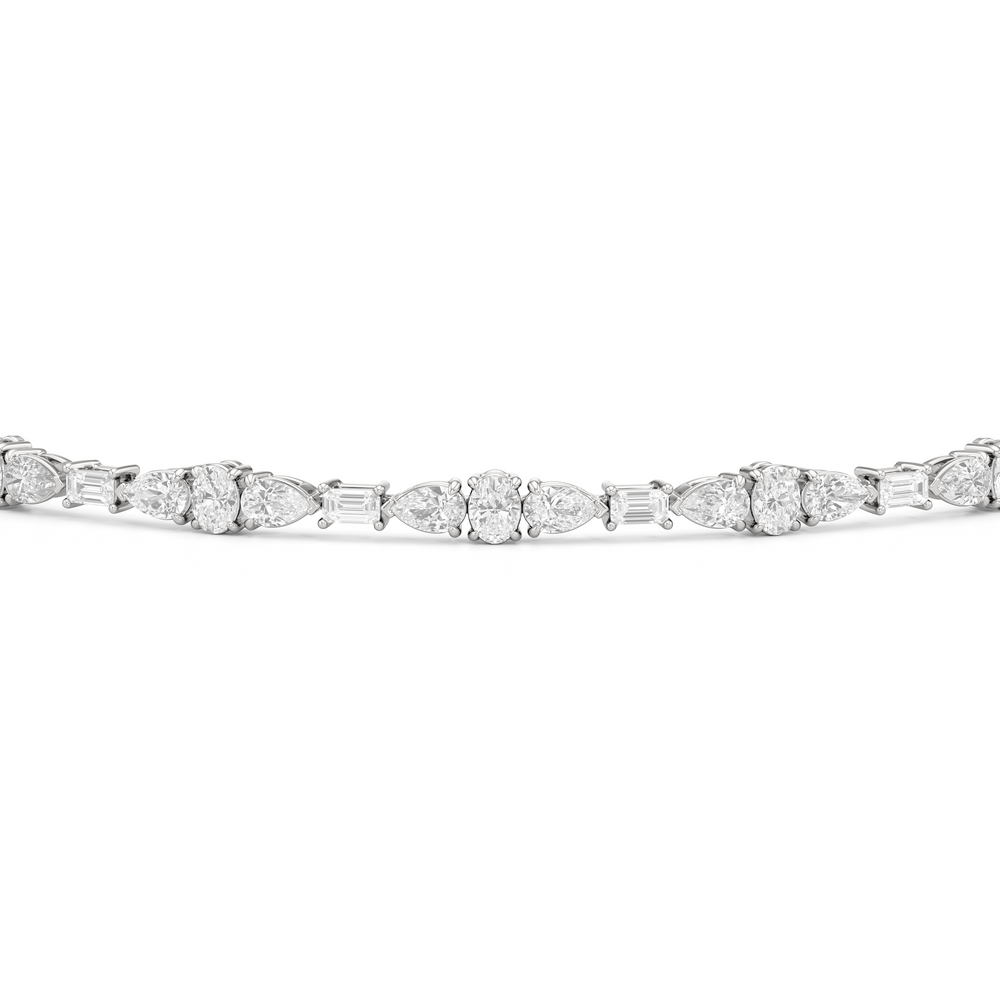 Pear and Oval Sequenced with Emerald Tennis Bracelet with 2 3/4 Cut Diamond in 14KT White Gold view 6
