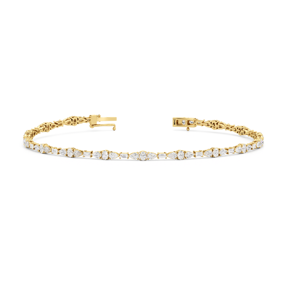 Pear and Oval Sequenced with Emerald Tennis Bracelet with 2 3/4 Cut Diamond in 14KT Yellow Gold view 2
