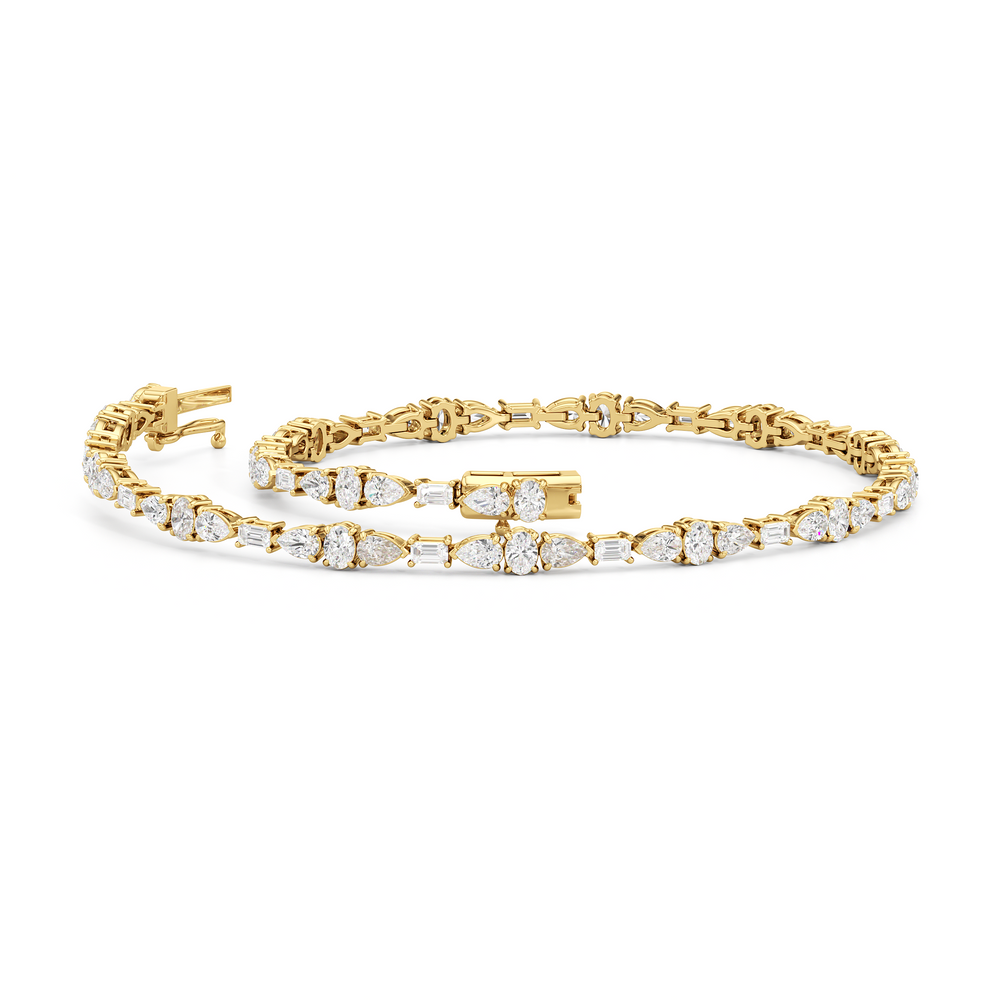 Pear and Oval Sequenced with Emerald Tennis Bracelet with 2 3/4 Cut Diamond in 14KT Yellow Gold view 3
