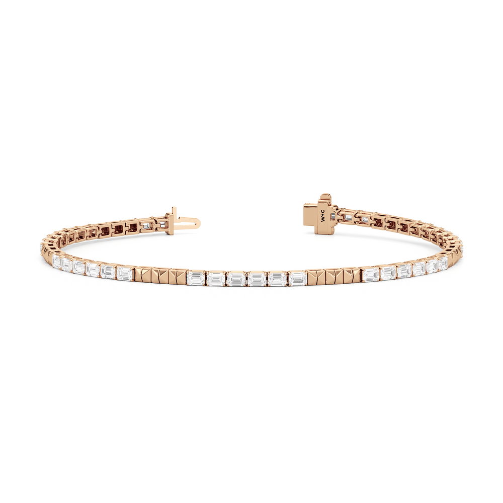 Gold Blocks and East-West Emerald Tennis Bracelet with 3 1/2 Cut Diamond in 14KT Rose Gold view 2

