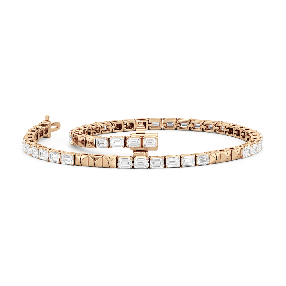 Gold Blocks and East-West Emerald Tennis Bracelet with 3 1/2 Cut Diamond in 14KT Rose Gold view 3
