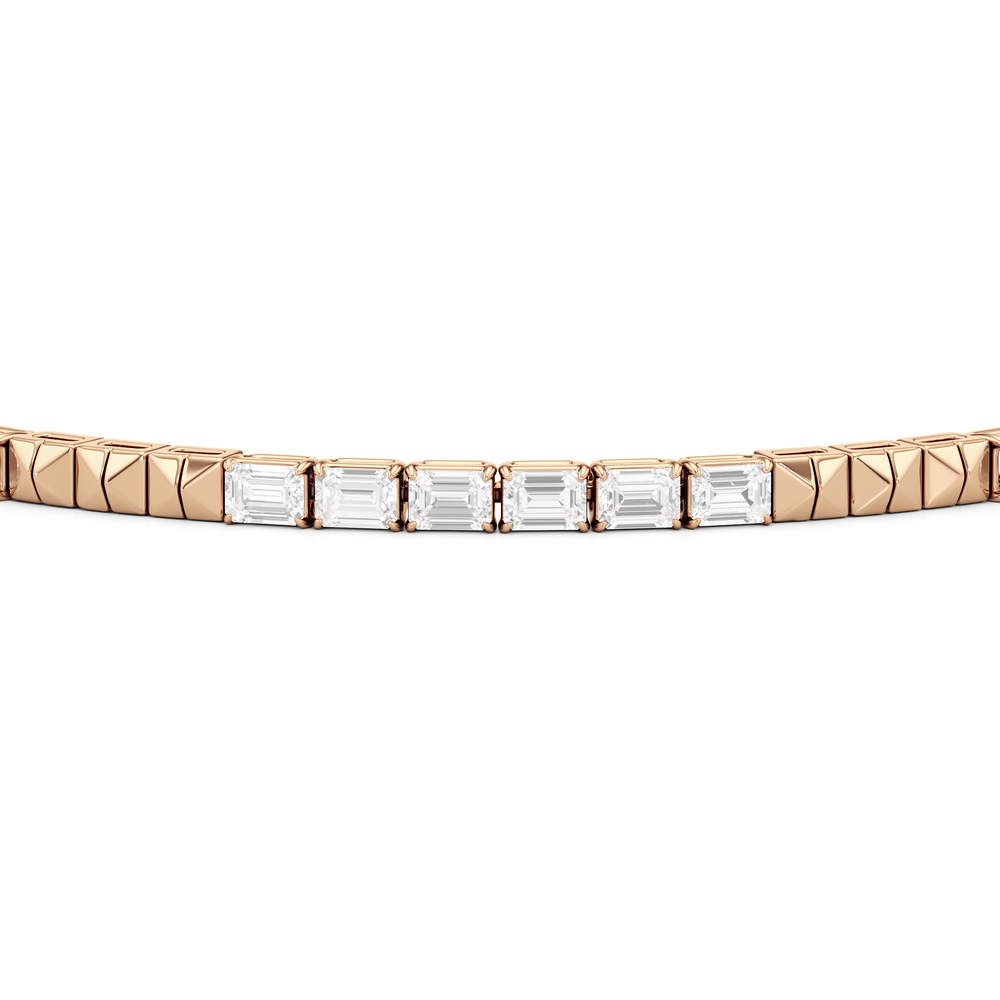 Gold Blocks and East-West Emerald Tennis Bracelet with 3 1/2 Cut Diamond in 14KT Rose Gold view 6
