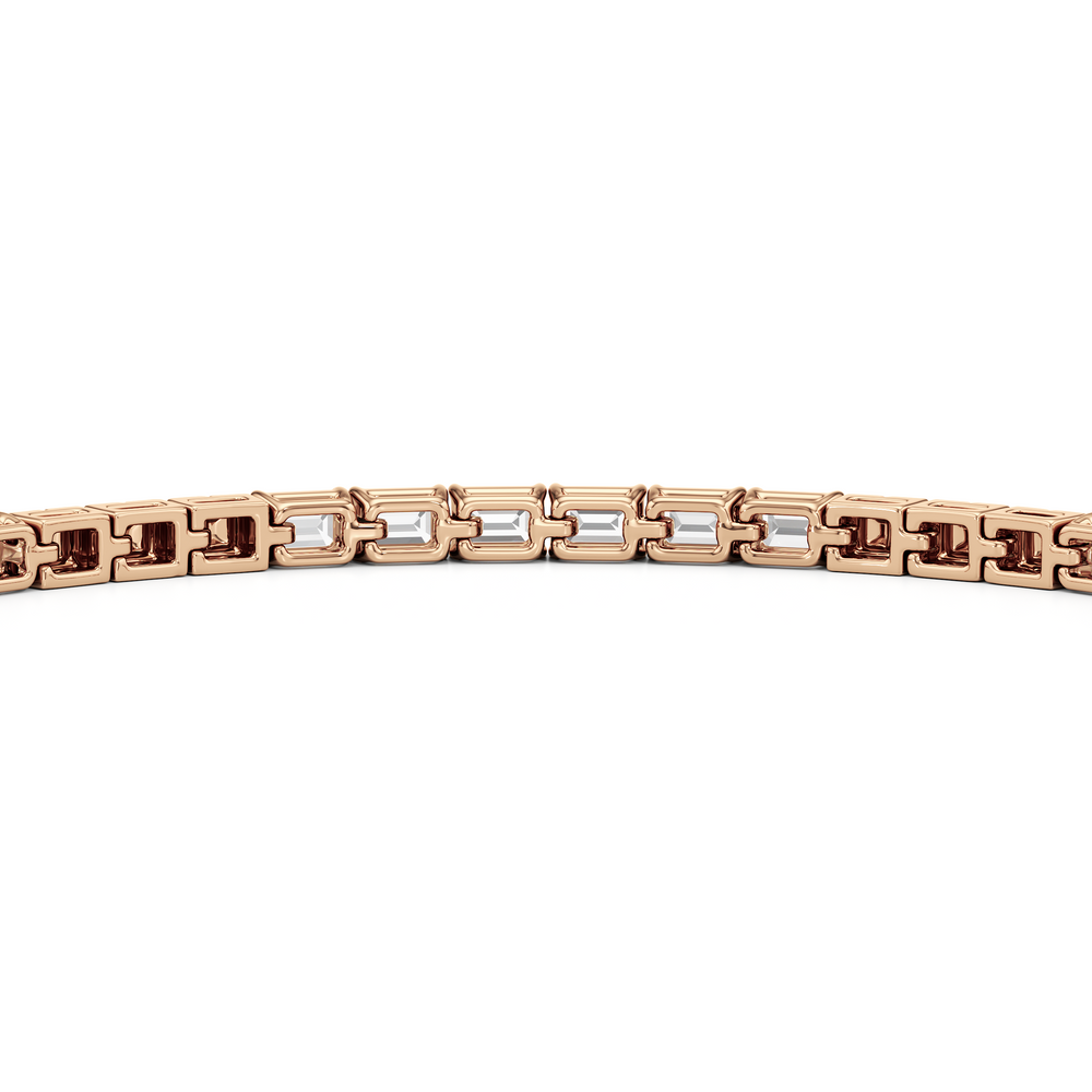 Gold Blocks and East-West Emerald Tennis Bracelet with 3 1/2 Cut Diamond in 14KT Rose Gold view 7
