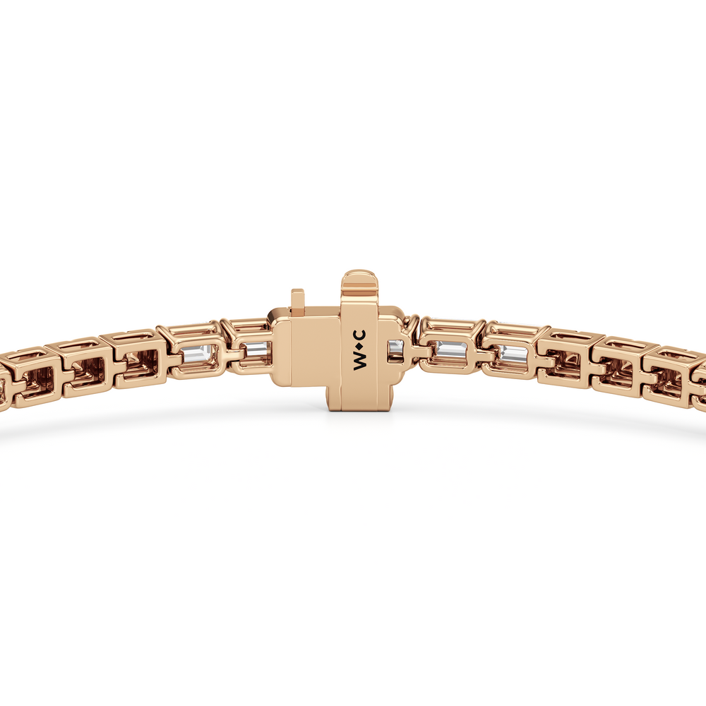 Gold Blocks and East-West Emerald Tennis Bracelet with 3 1/2 Cut Diamond in 14KT Rose Gold view 8
