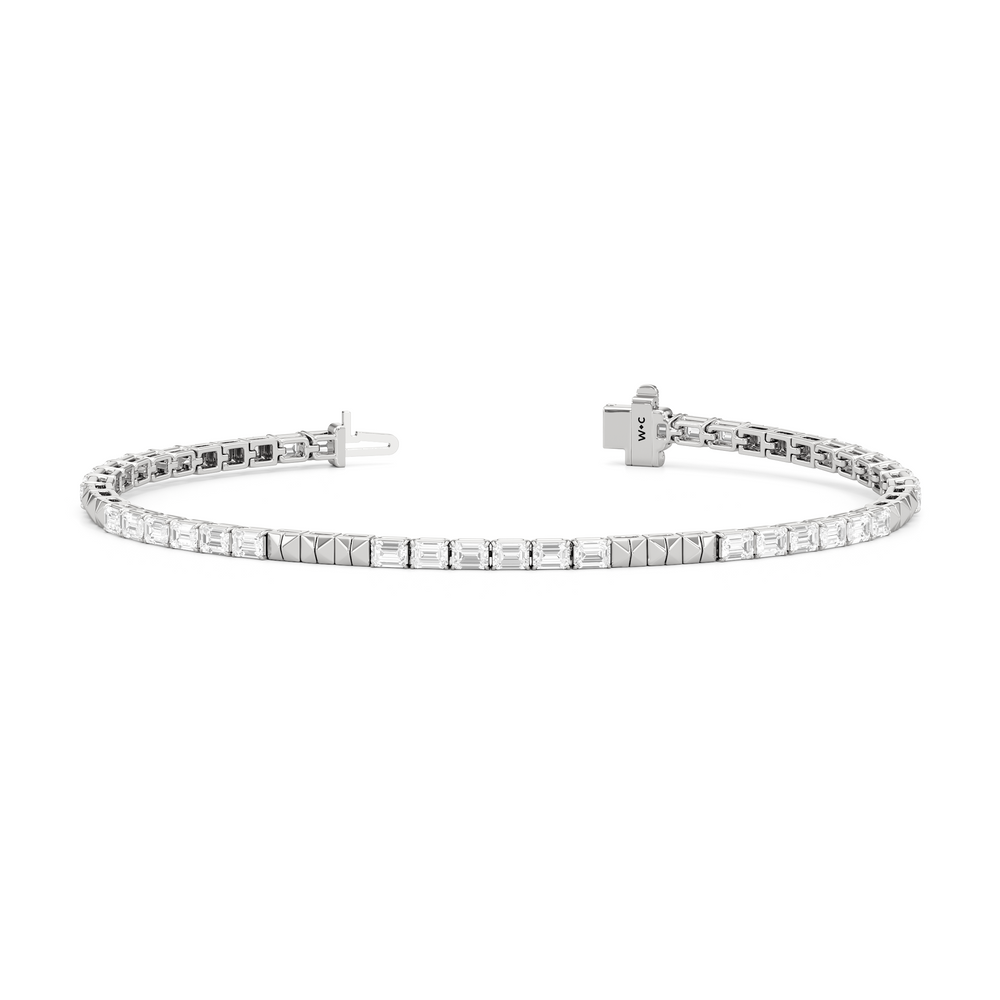 Gold Blocks and East-West Emerald Tennis Bracelet with 3 1/2 Cut Diamond in 14KT White Gold view 2

