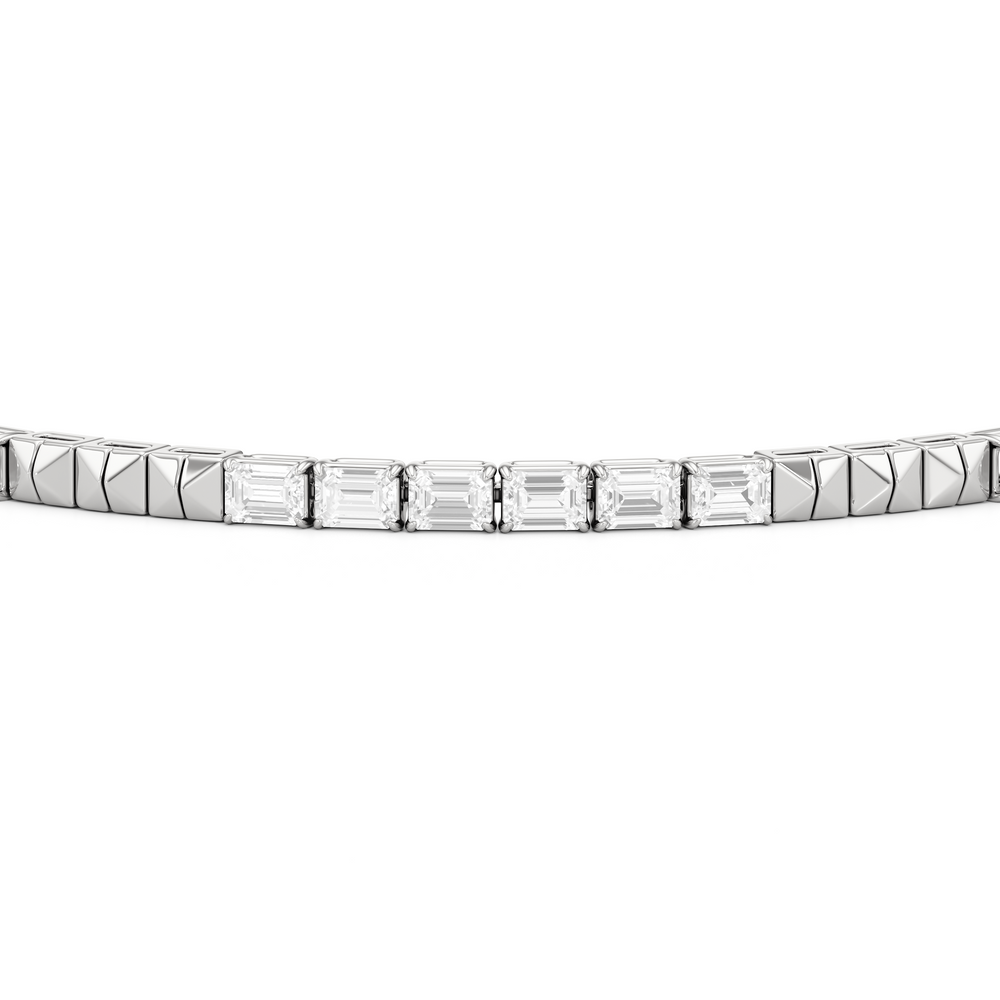 Gold Blocks and East-West Emerald Tennis Bracelet with 3 1/2 Cut Diamond in 14KT White Gold view 6
