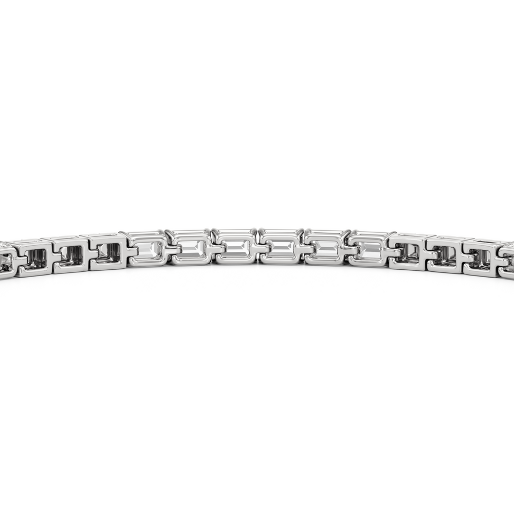 Gold Blocks and East-West Emerald Tennis Bracelet with 3 1/2 Cut Diamond in 14KT White Gold view 8
