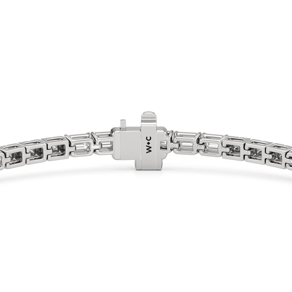 Gold Blocks and East-West Emerald Tennis Bracelet with 3 1/2 Cut Diamond in 14KT White Gold view 7
