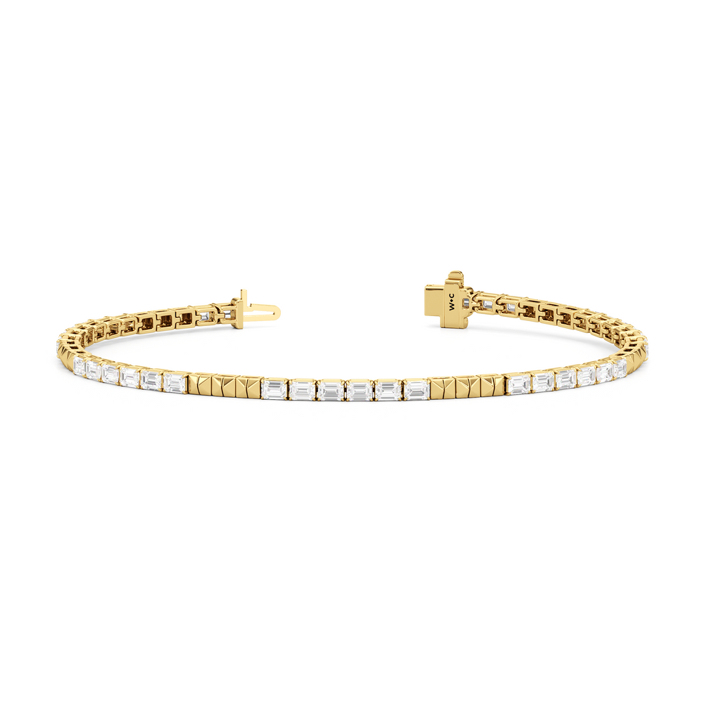 Gold Blocks and East-West Emerald Tennis Bracelet with 3 1/2 Cut Diamond in 14KT Yellow Gold view 2
