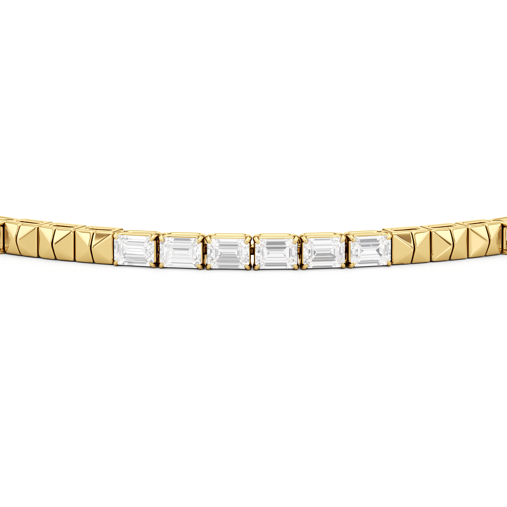 Gold Blocks and East-West Emerald Tennis Bracelet with 3 1/2 Cut Diamond in 14KT Yellow Gold view 6
