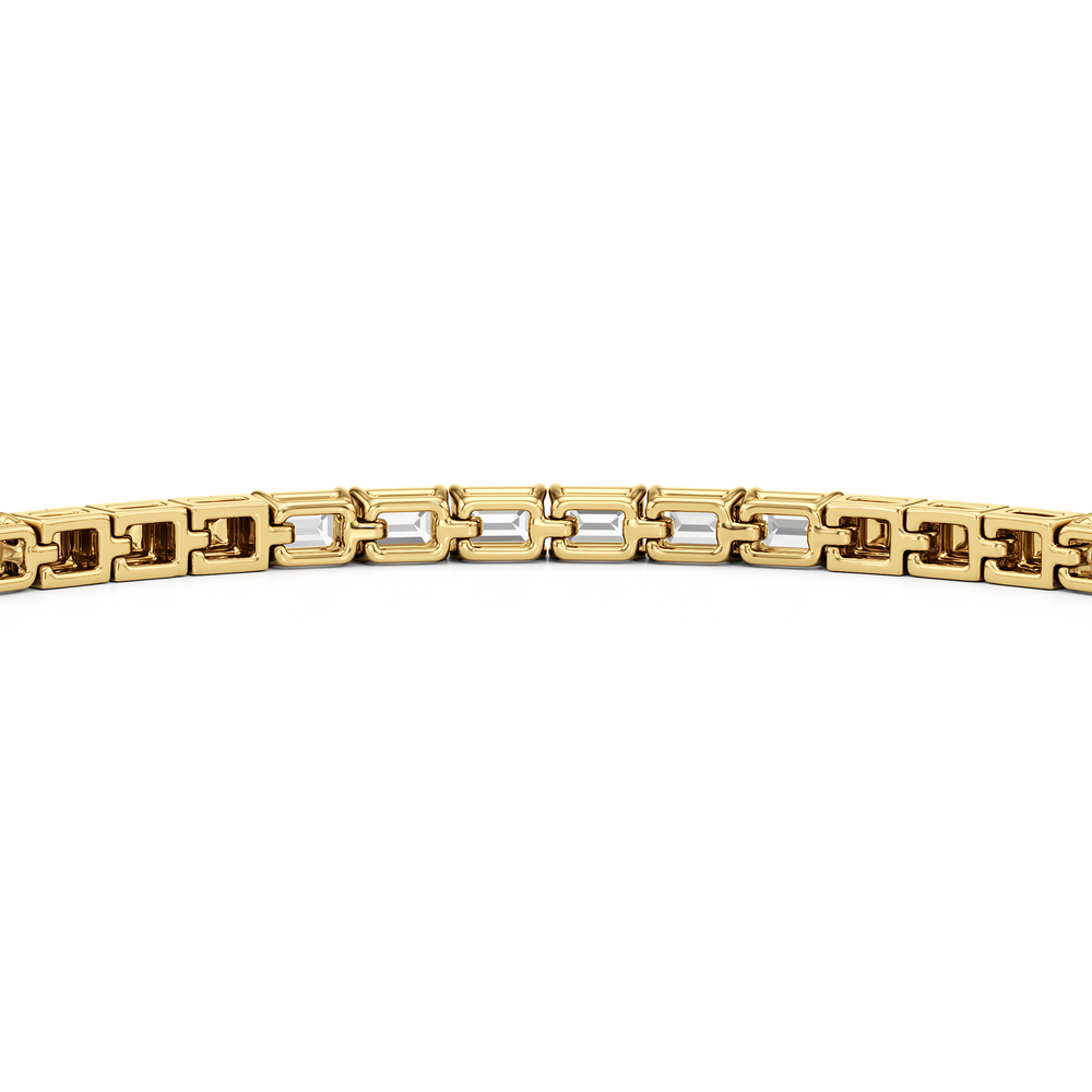 Gold Blocks and East-West Emerald Tennis Bracelet with 3 1/2 Cut Diamond in 14KT Yellow Gold view 8
