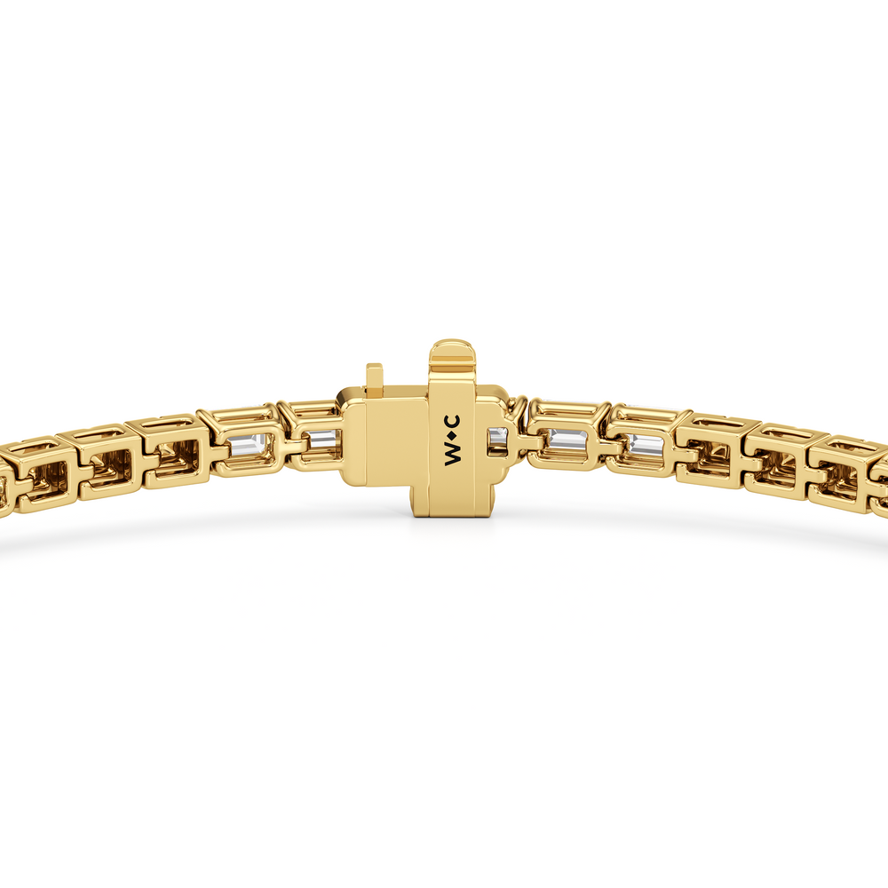 Gold Blocks and East-West Emerald Tennis Bracelet with 3 1/2 Cut Diamond in 14KT Yellow Gold view 7
