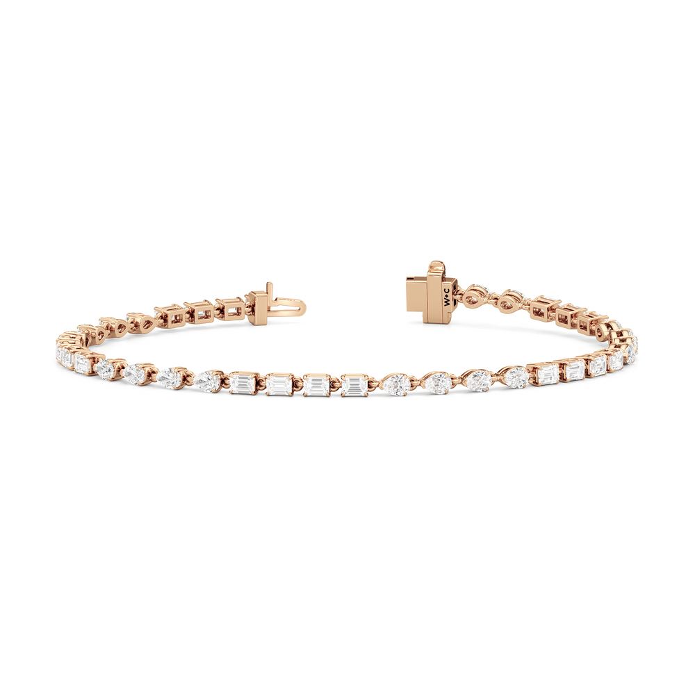 Sequenced Pear and Emerald Tennis Bracelet with 3 Cut Diamond in 14KT Rose Gold view 2

