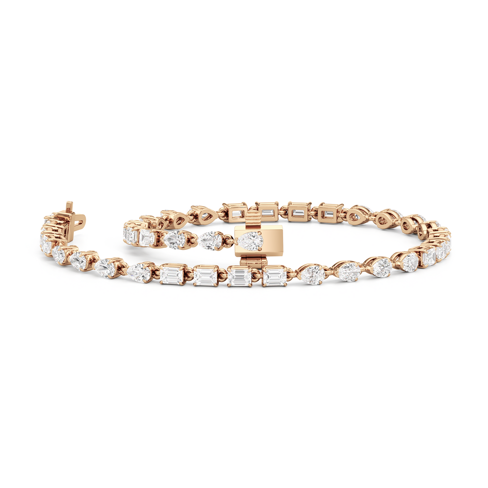 Sequenced Pear and Emerald Tennis Bracelet with 3 Cut Diamond in 14KT Rose Gold view 3
