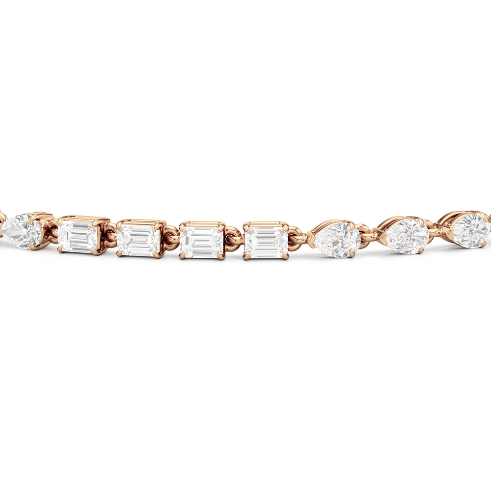 Sequenced Pear and Emerald Tennis Bracelet with 3 Cut Diamond in 14KT Rose Gold view 6
