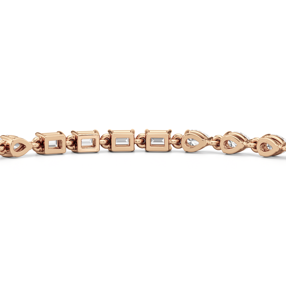 Sequenced Pear and Emerald Tennis Bracelet with 3 Cut Diamond in 14KT Rose Gold view 8
