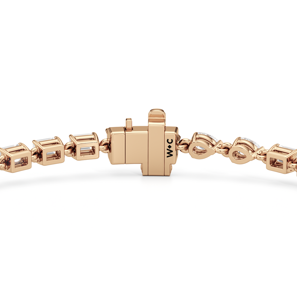 Sequenced Pear and Emerald Tennis Bracelet with 3 Cut Diamond in 14KT Rose Gold view 7
