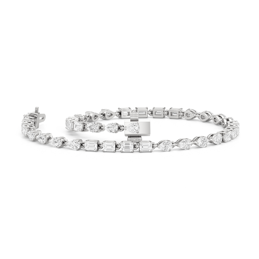 Sequenced Pear and Emerald Tennis Bracelet with 3 Cut Diamond in 14KT White Gold view 3
