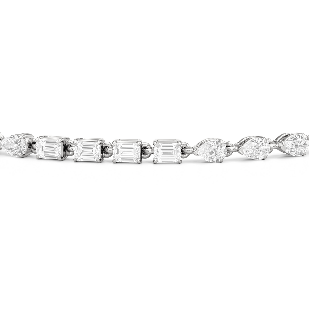 Sequenced Pear and Emerald Tennis Bracelet with 3 Cut Diamond in 14KT White Gold view 6
