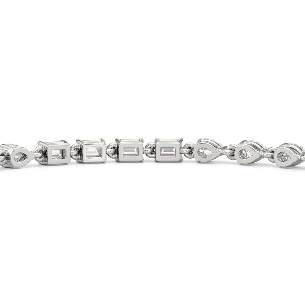 Sequenced Pear and Emerald Tennis Bracelet with 3 Cut Diamond in 14KT White Gold view 8
