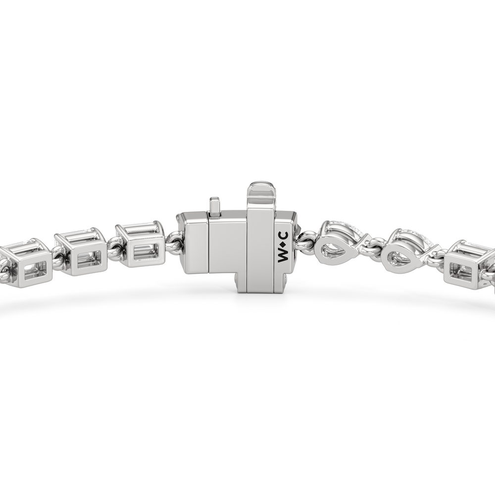 Sequenced Pear and Emerald Tennis Bracelet with 3 Cut Diamond in 14KT White Gold view 7

