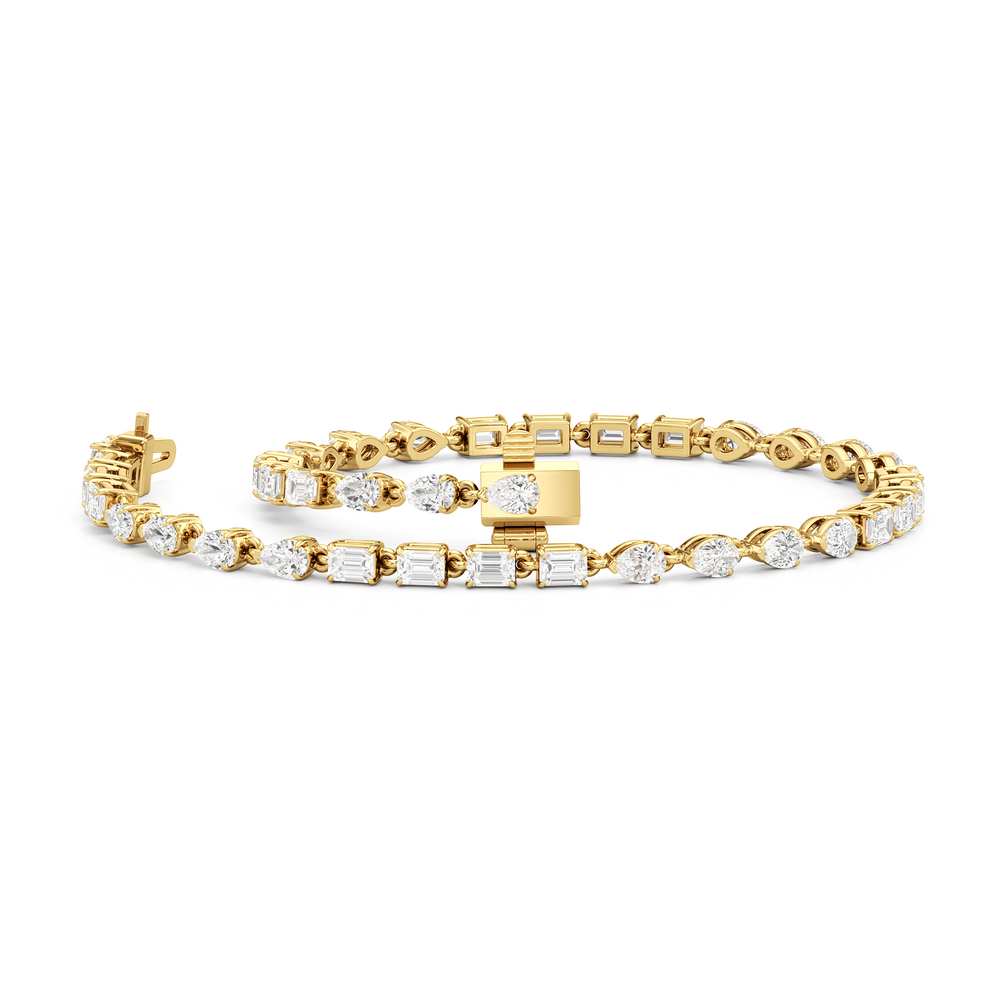 Sequenced Pear and Emerald Tennis Bracelet with 3 Cut Diamond in 14KT Yellow Gold view 3
