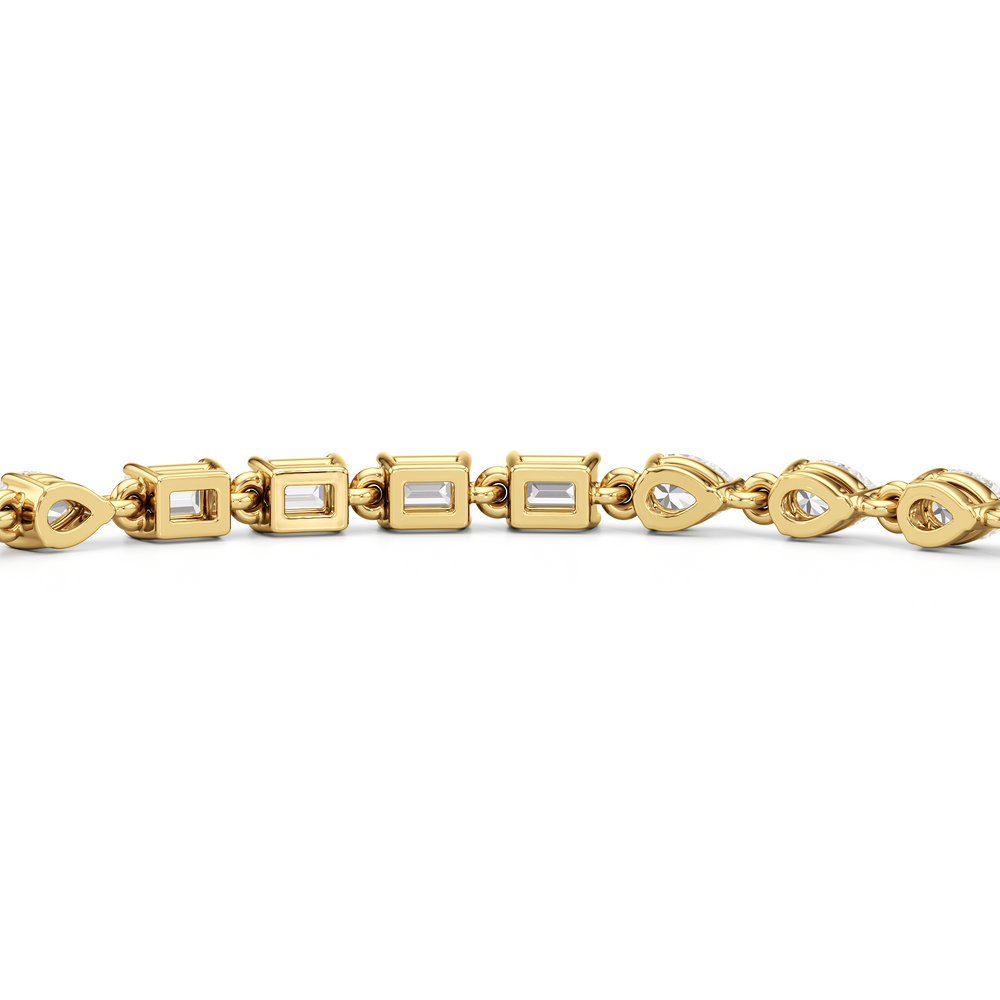 Sequenced Pear and Emerald Tennis Bracelet with 3 Cut Diamond in 14KT Yellow Gold view 8
