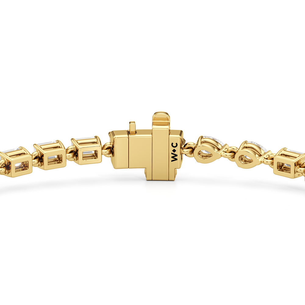 Sequenced Pear and Emerald Tennis Bracelet with 3 Cut Diamond in 14KT Yellow Gold view 7
