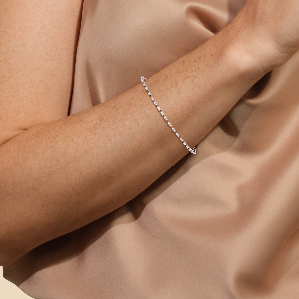 Sequenced Pear and Emerald Tennis Bracelet with 3 Cut Diamond in 14KT Rose Gold view 4
