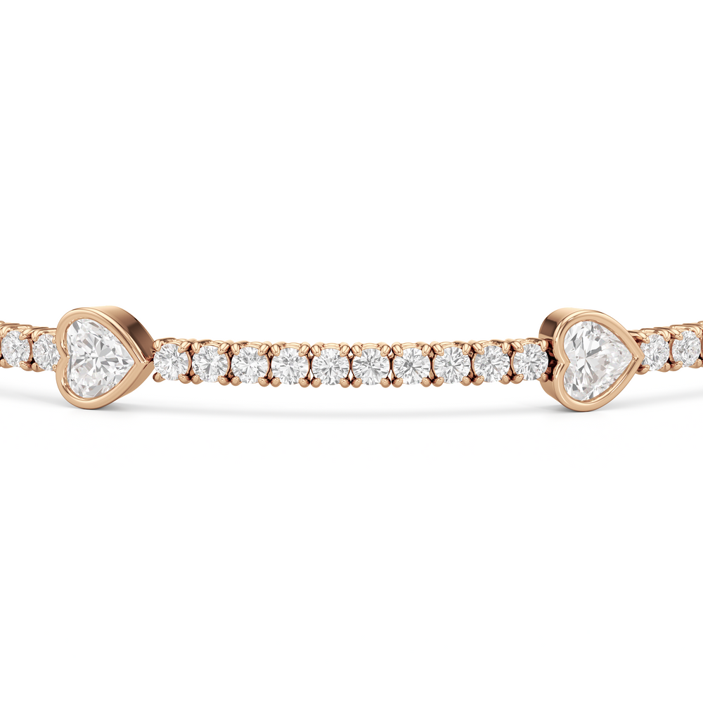Bezeled Heart Station Tennis Bracelet with 3 1/2 Cut Diamond in 14KT Rose Gold view 6
