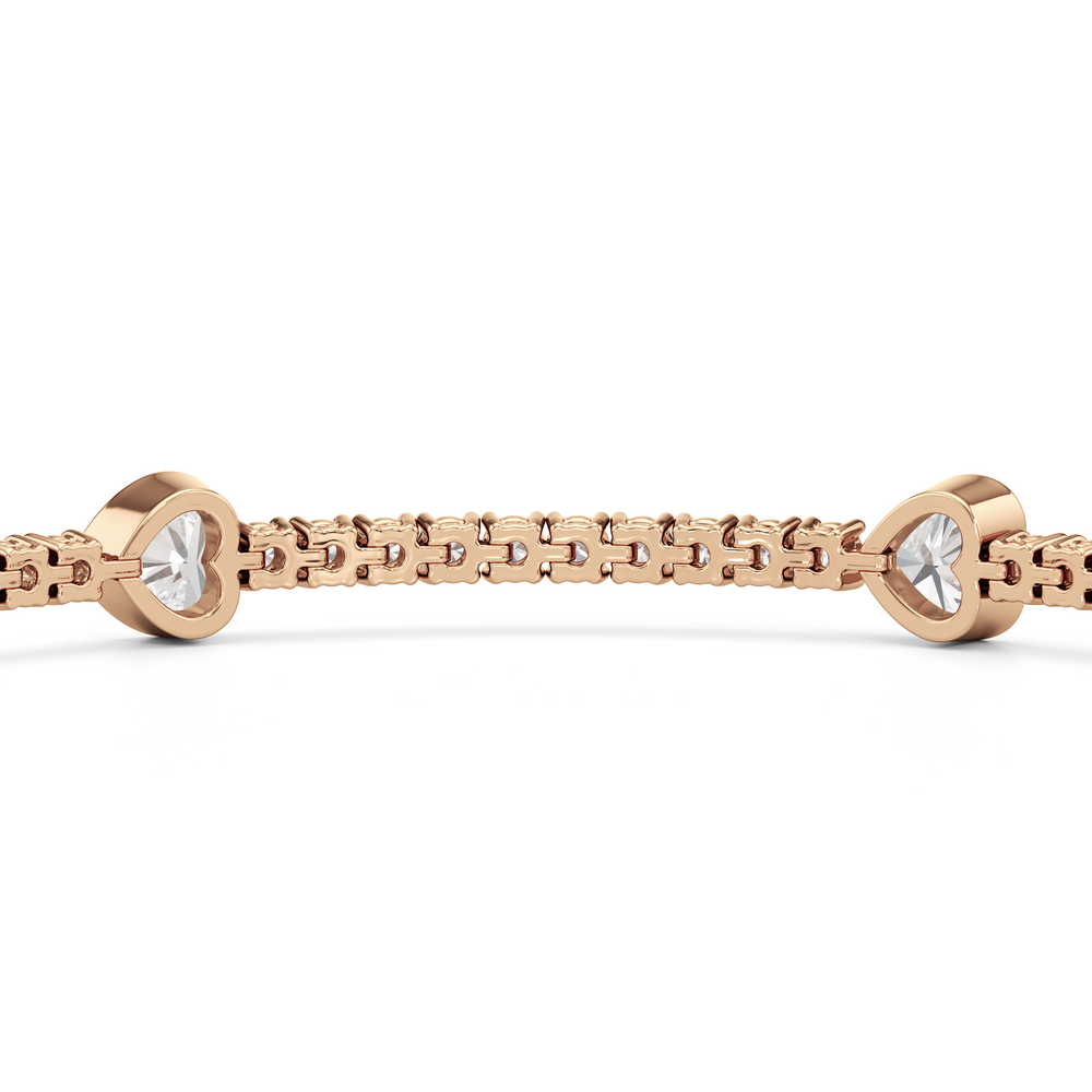 Bezeled Heart Station Tennis Bracelet with 3 1/2 Cut Diamond in 14KT Rose Gold view 8
