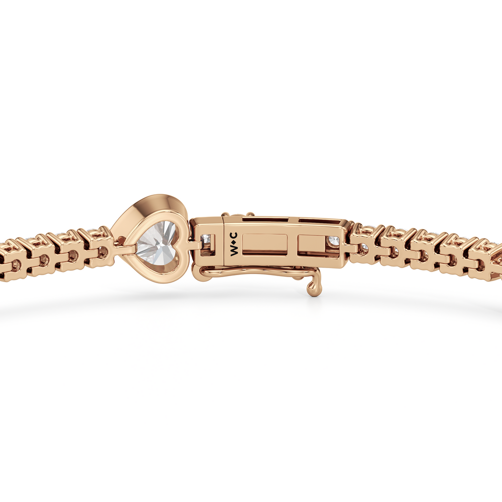Bezeled Heart Station Tennis Bracelet with 3 1/2 Cut Diamond in 14KT Rose Gold view 7
