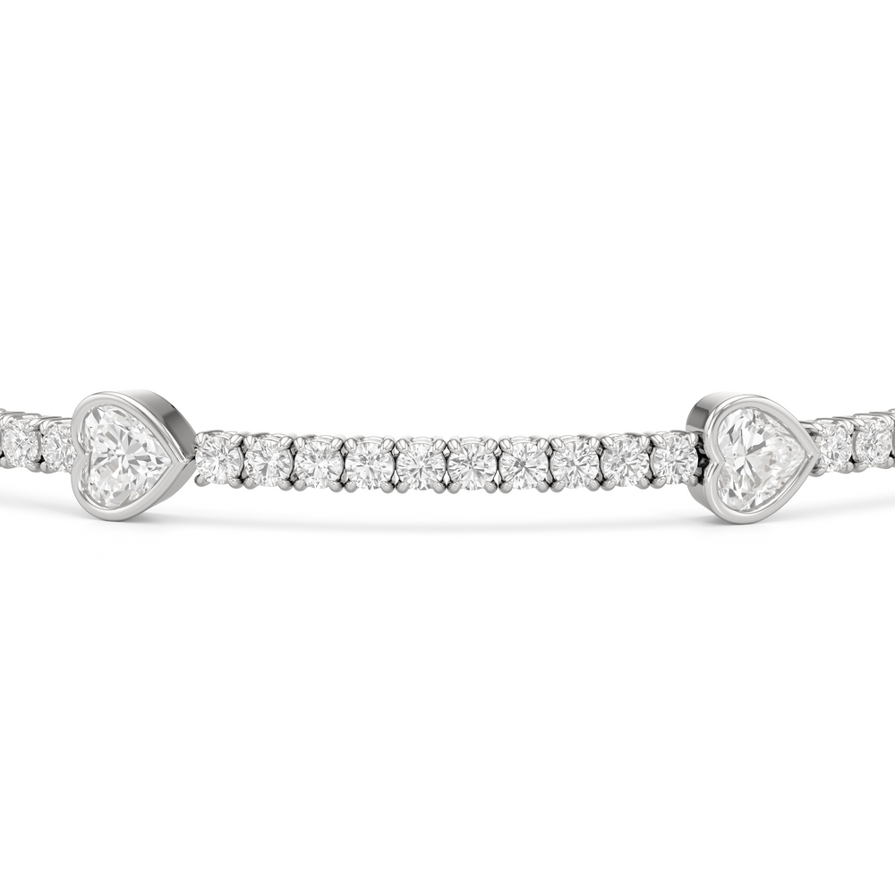 Bezeled Heart Station Tennis Bracelet with 3 1/2 Cut Diamond in 14KT White Gold view 6
