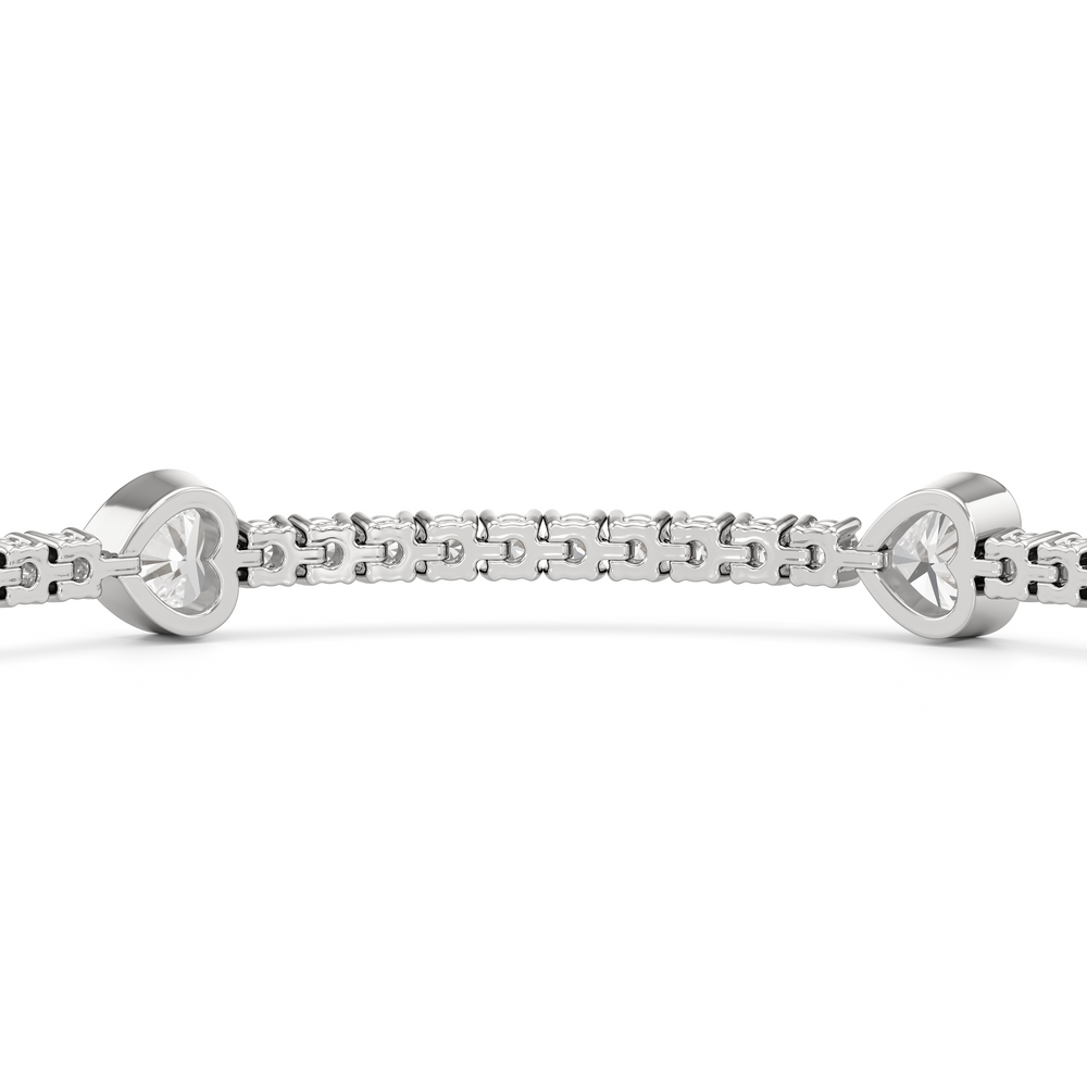Bezeled Heart Station Tennis Bracelet with 3 1/2 Cut Diamond in 14KT White Gold view 8
