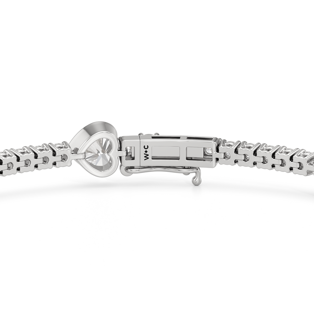 Bezeled Heart Station Tennis Bracelet with 3 1/2 Cut Diamond in 14KT White Gold view 7
