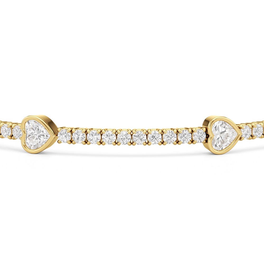 Bezeled Heart Station Tennis Bracelet with 3 1/2 Cut Diamond in 14KT Yellow Gold view 6
