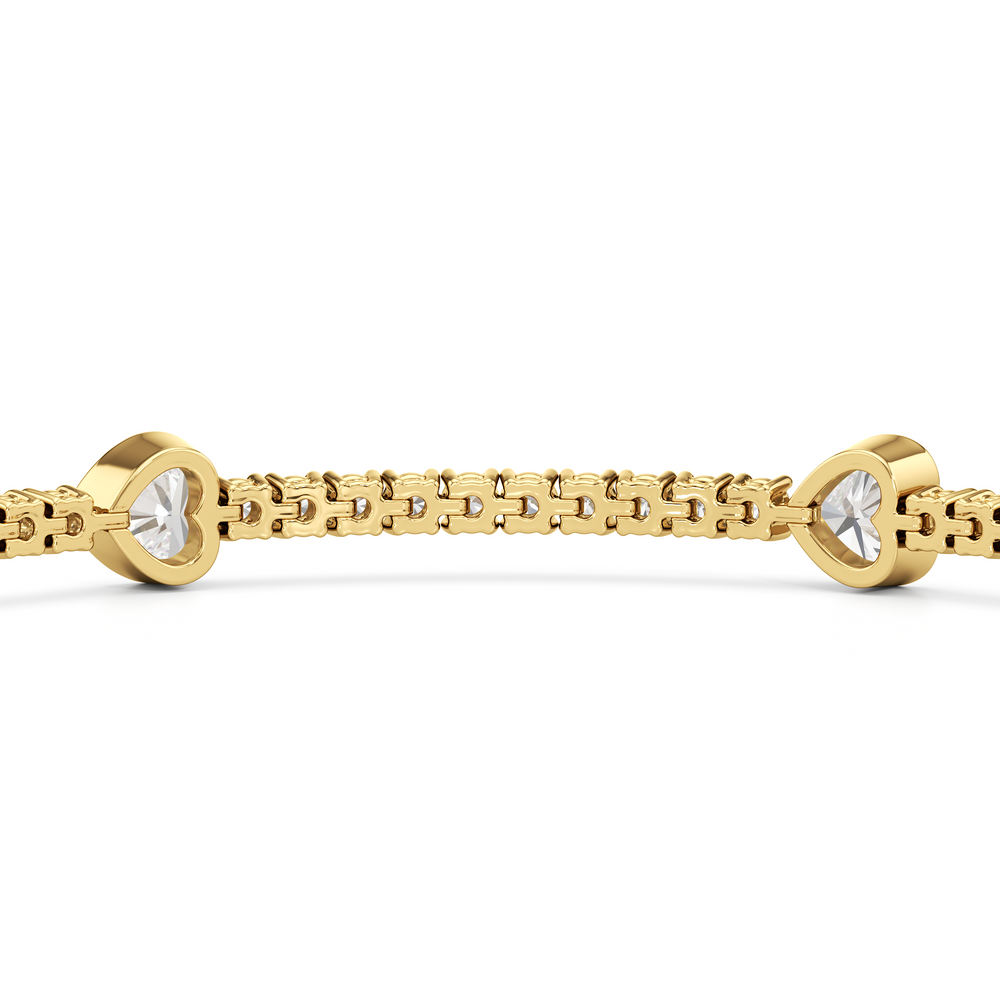 Bezeled Heart Station Tennis Bracelet with 3 1/2 Cut Diamond in 14KT Yellow Gold view 8
