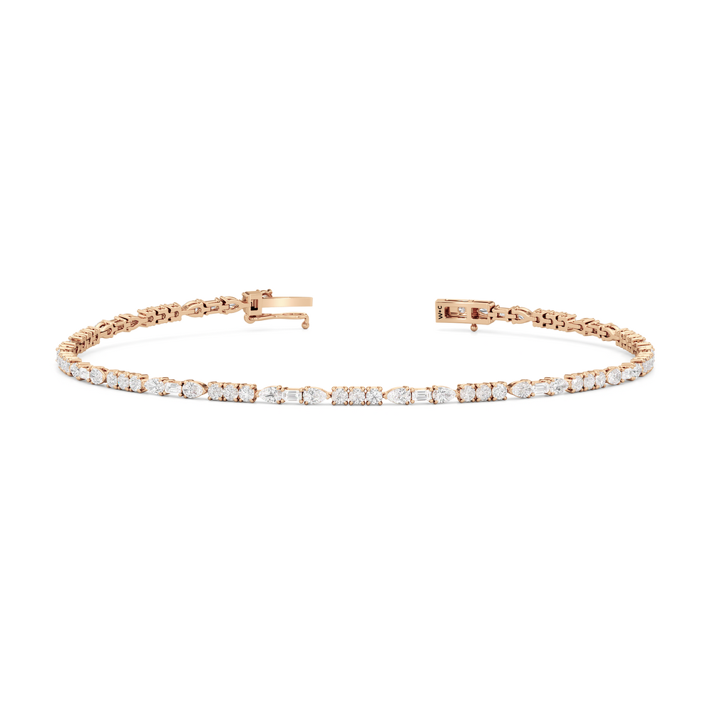 Pear, Emerald and Round Linear Tennis Bracelet with 2 3/4 Cut Diamond in 14KT Rose Gold view 2
