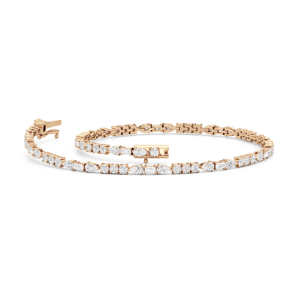 Pear, Emerald and Round Linear Tennis Bracelet with 2 3/4 Cut Diamond in 14KT Rose Gold view 3
