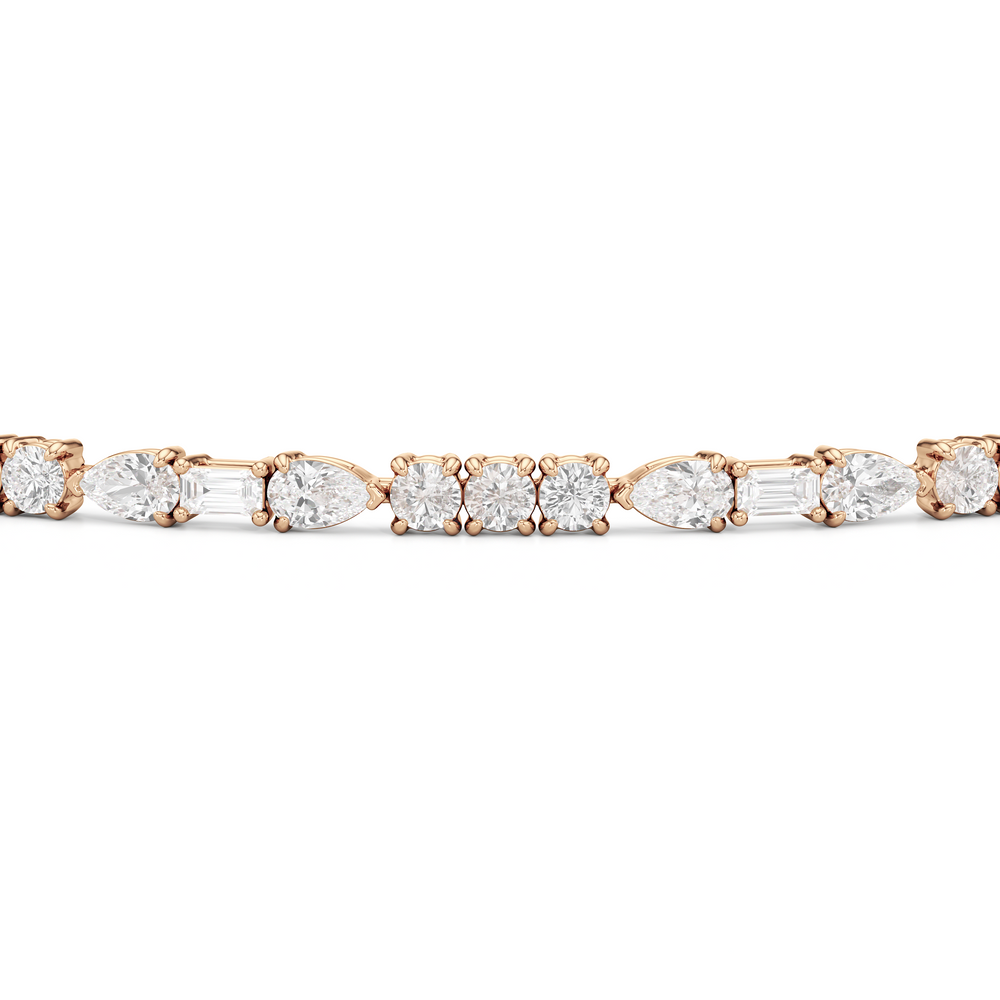 Pear, Emerald and Round Linear Tennis Bracelet with 2 3/4 Cut Diamond in 14KT Rose Gold view 6
