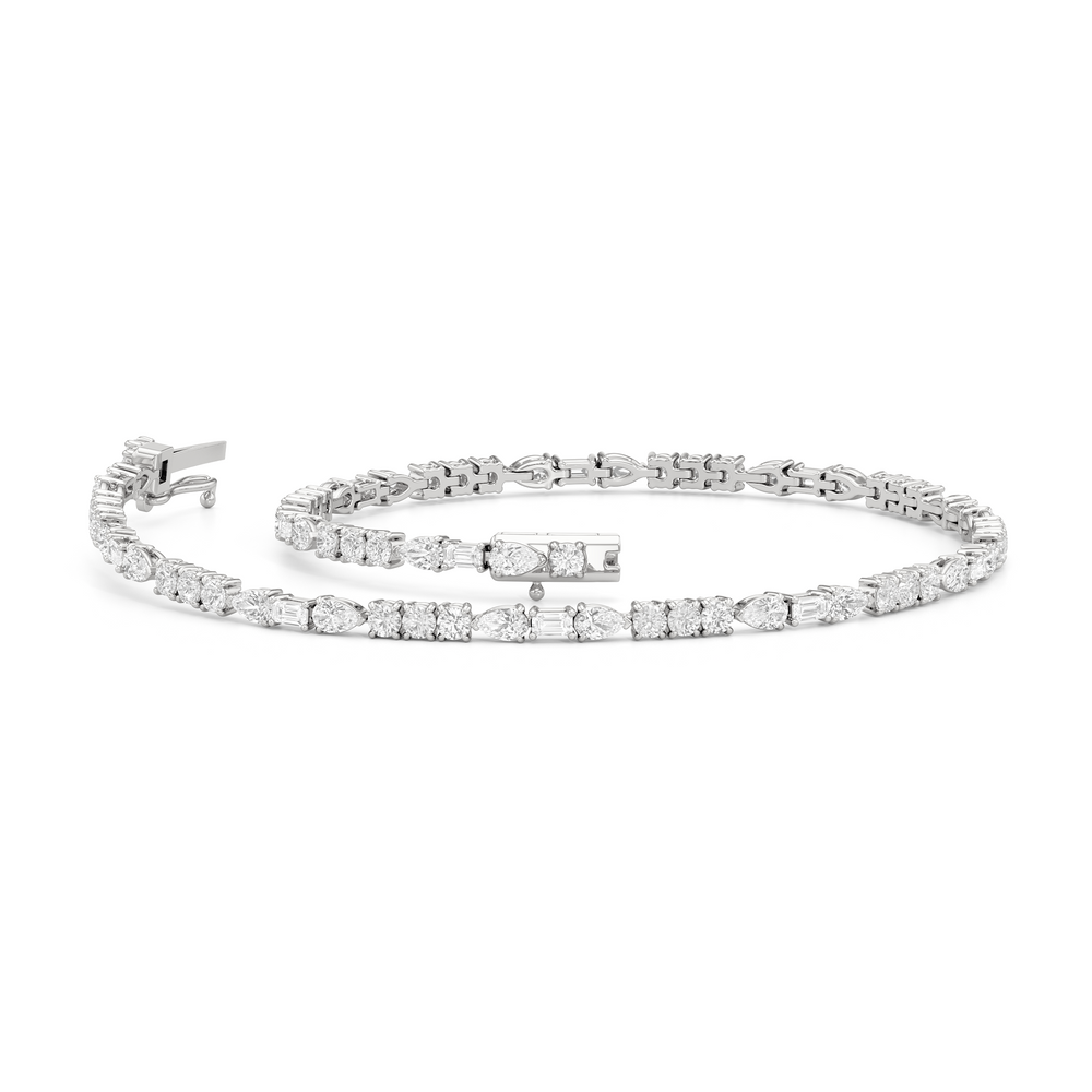 Pear, Emerald and Round Linear Tennis Bracelet with 2 3/4 Cut Diamond in 14KT White Gold view 3
